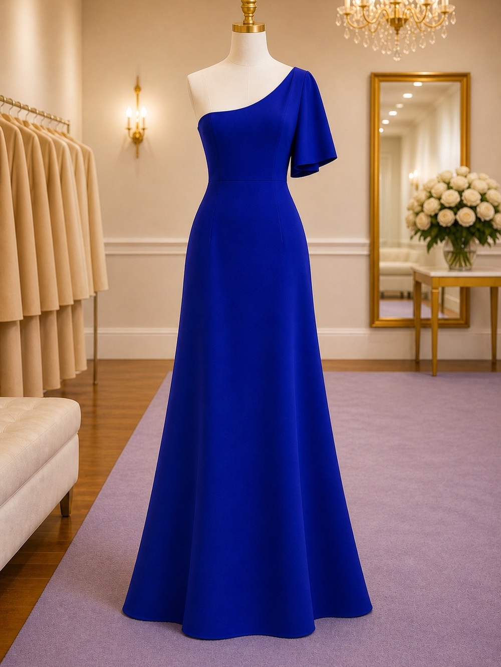 Mac Duggal 49708 Royal Blue One Shoulder Formal Gown 14W NWT MSRP $398